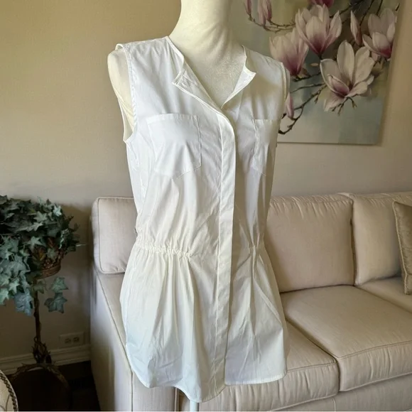 Theory Women's Kenan Gathered Luxe Sleeveless Button Down Blouse - Picture 6 of 16